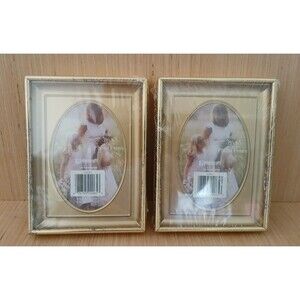 NEW Intercraft Gold Metal Picture Frames Set of 2 Rustic Look Hold 3.5 x 5 Photo
